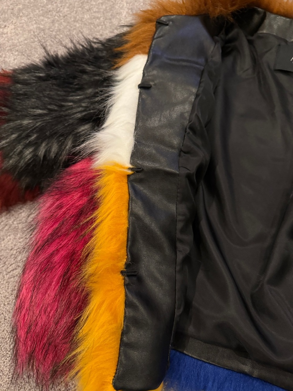 NWOT Akira Multicolor Faux Fur Jacket - Bold Patchwork - Picture 3 of 7